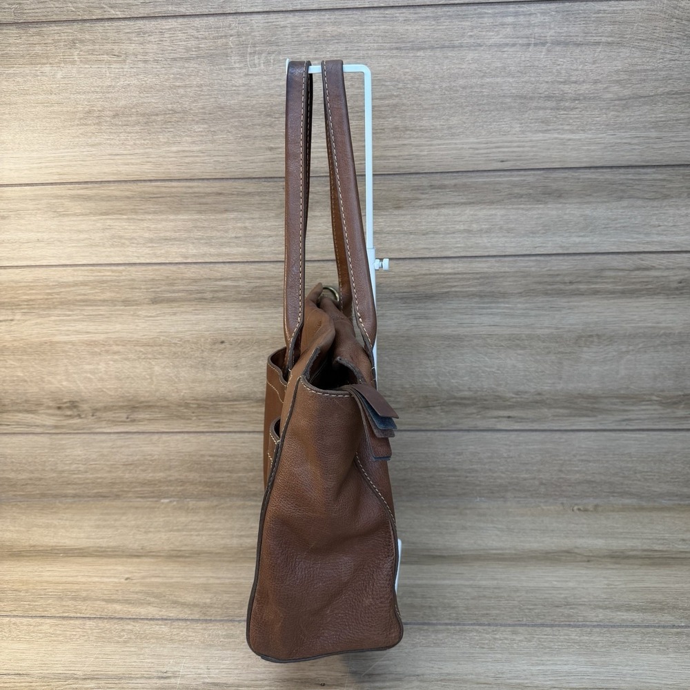 Frye Brown Leather Tote Handbag Western Boho Classic Vintage Distressed Pockets - Picture 3 of 15